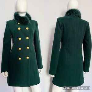 SALE💥💥WOMEN COAT DOUBLE-BREASTED MILITARY REAL RACCOON FUR COLLAR LINED JACKET